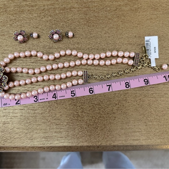 Heidi Daus Pink and Fuchsia Rhinestone Pearl Flower Necklace and Earring Set - Picture 5 of 9